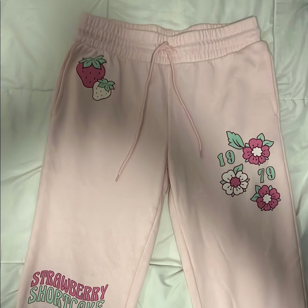 Pink Strawberry Shortcake Joggers with Elastic Waist